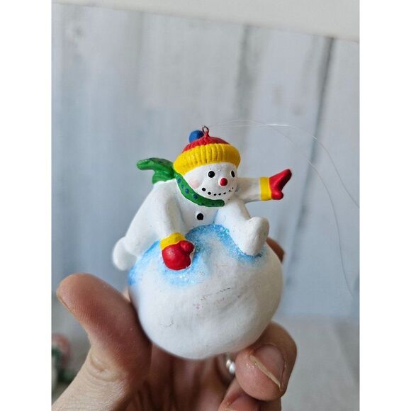 Snowman sparkle glitter Cardinal bird ornament snowball Xmas tree - Picture 14 of 16
